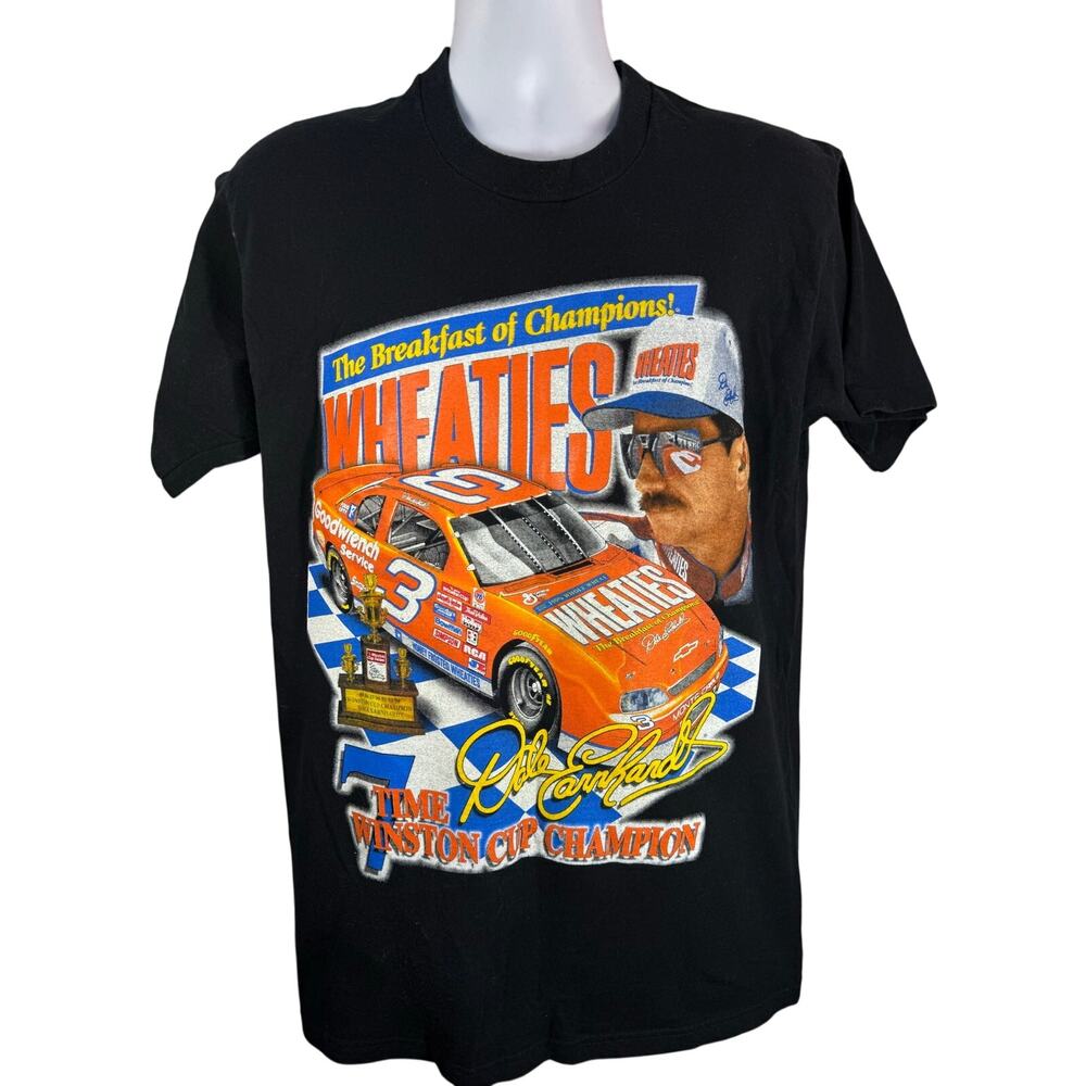 Vintage Dale Earnhardt Black Wheaties 7-Time Winston Cup Shirt Large USA 1997